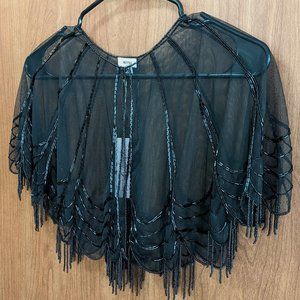 Black Beaded Vintage Caplet Cape Medium